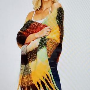Multicolor Knit Fringe Shawl